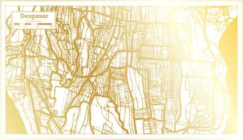 Denpasar Indonesia City Map in Retro Style in Golden Color. Outline Map. Stock Illustration