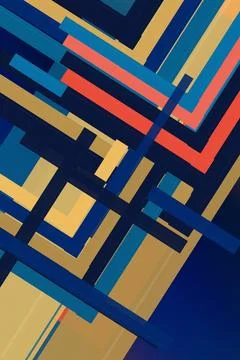 A dense 3D block cityscape pattern blends blue, warm orange, and beige tone.. Illustration