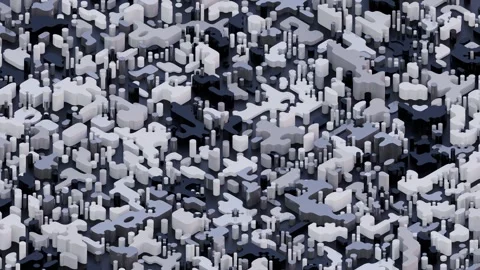 A dense, abstract geometric pattern simulating a complex urban landscape using m Stock Footage 340238299