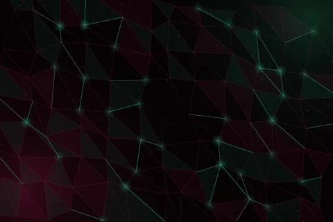 A dense abstract mesh of translucent polygons, luminous teal lines, and bur.. 스톡 일러스트