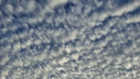 Dense altocumulus cloud pattern covering blue sky Stock Photos