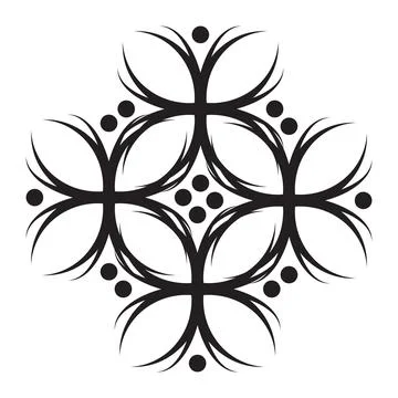 Dense black abstract symmetrical pattern with multiple repeating floral moti Stock Illustration