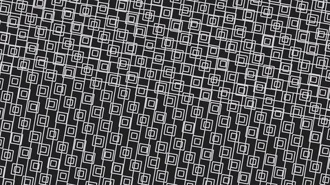 Dense black surface covered with white interlocking square motifs forming a r Иллюстрация