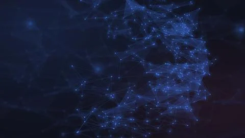 A dense blue web of luminous points and intersecting lines forms a dynamic .. Stock Illustration