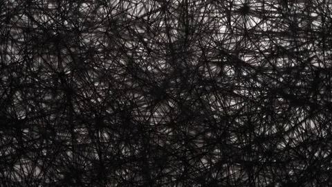 A dense, chaotic web of black threads forming an abstract and eerie pattern. The Stock Footage 304357967
