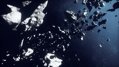 Dense collection of space fragments illuminated by distant starlight and shadows Stock Footage 329170929