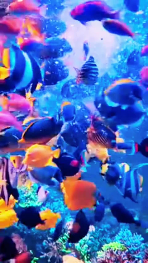 Dense Colony of Small Marine Fish Guarding Their Coral Home Stock Footage 337867812