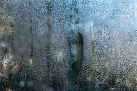 Dense constellation of condensation droplets blankets glass. abstract backg.. Stock Photos