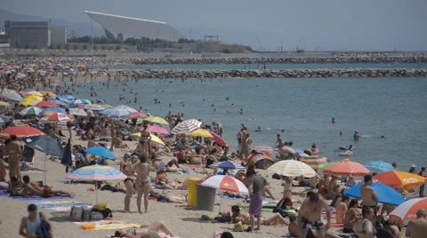 Dense Crowd Beach Bathing Vídeo Stock 53841979