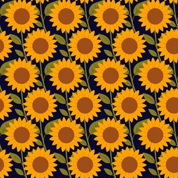 Dense Cute Sunflower Field Pattern Stock Illustration