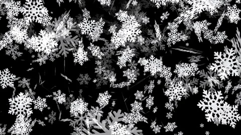 Dense decorative snowflake snowfall on black background Stock Footage 323326732