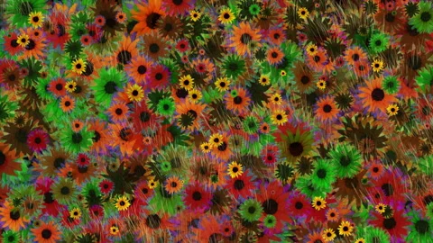 Dense Field of Psychedelic Blooming Sunflowers Swaying in Vivid Colors Animation Stock Footage 340272460
