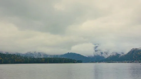 A dense fog on a mountain river Stock Footage 81314704