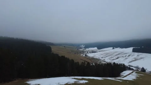 Dense Fog Over Black Forest Hills Under Gray Winter Sky Stock Footage 329892181