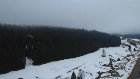 Dense Fog Over Black Forest Hills Under Gray Winter Sky Stock Footage 329892215