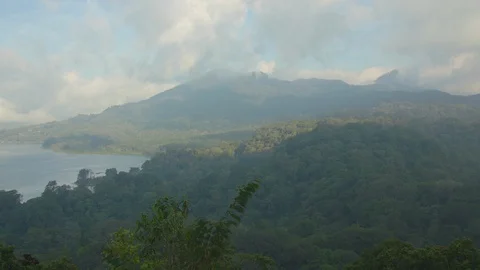 Dense forest and mountain with clouds over it Stock Footage 87141300