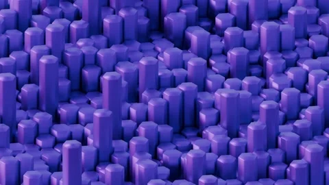 A dense, futuristic array of illuminated blue and purple pillars creates an abst Video stock 340238314
