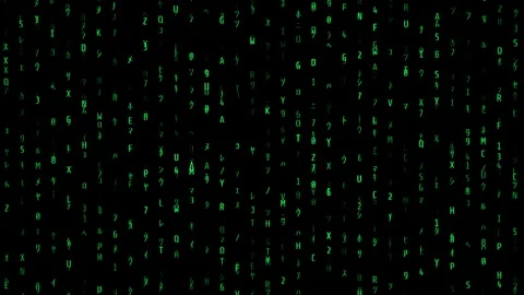 Dense Green Alphanumeric Characters Fall Vertically on a Black Screen, Creating Stock Footage 281456093