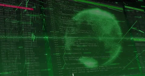 Dense green point cloud being visualized on grid, with code syntax numeric Stock Footage 309144082