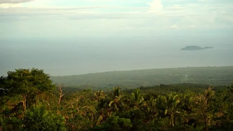 Dense green rainforest, jungle, thick clouds, high in the mountains, sea and Stock Footage 260187154