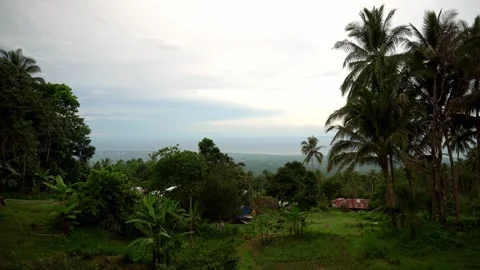 Dense green rainforests high in the mountains, a view of the settlement, the Stock Footage 272506548