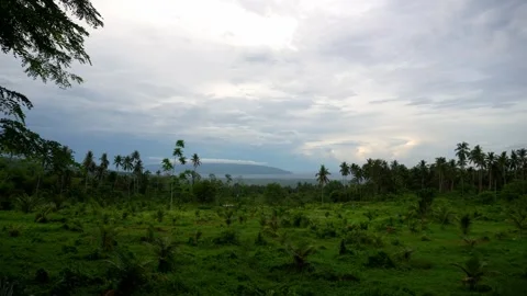 Dense green rainforests high in the mountains, a view of the settlement, the Stock Footage 272506896