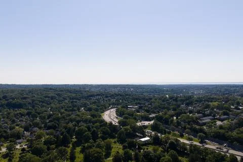 Dense green tree canopy across suburban White Plains in Westchester County, New Фото