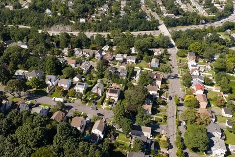 Dense green tree canopy across suburban White Plains in Westchester County, New Photos