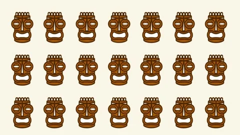 Dense Grid Pattern of Many Small Tiki Warrior Icons Stock Footage 340297543