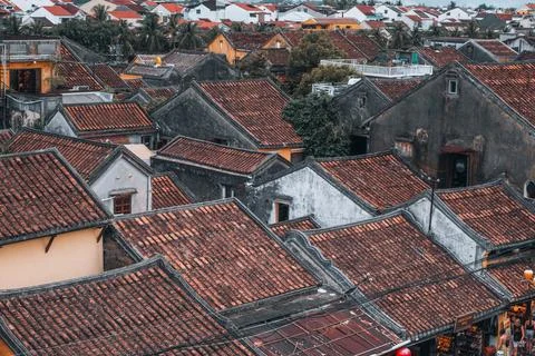 Dense historic rooftops in Hoi An old town Stock-Fotos