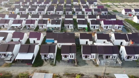 Dense housing that is neatly arranged with the texture of rice fields Stock Footage 249746885