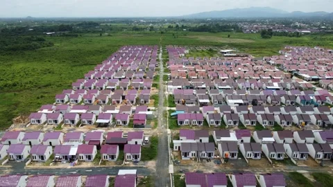 Dense housing that is neatly arranged with the texture of rice fields Stock Footage 268852980