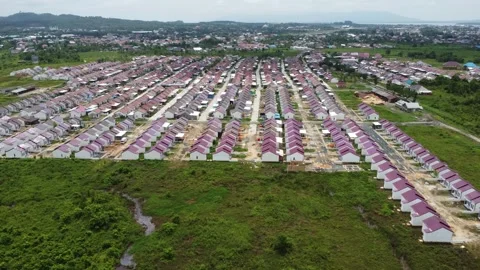 Dense housing that is neatly arranged with the texture of rice fields Stock Footage 268862587