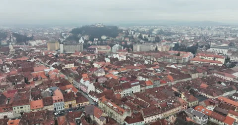 Dense Landscape of Structural Buildings at the City of Brasov During Foggy morn Stock Footage 198222246