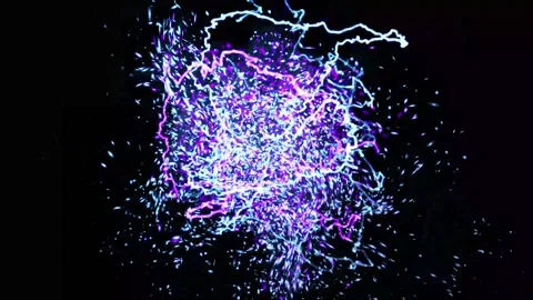 A dense mass of glowing neon particles and broken lines of pink-blue color are Stock Footage 168340396