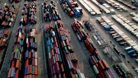 Dense Multicolor Container Stacks and Freight Lanes, 4K Stock Footage 160313344