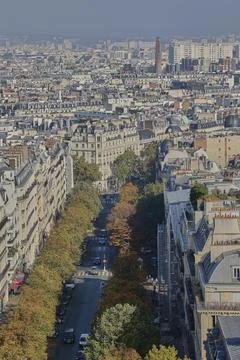 Dense Paris rooftops cityscape with classic architecture and streets Foto stock