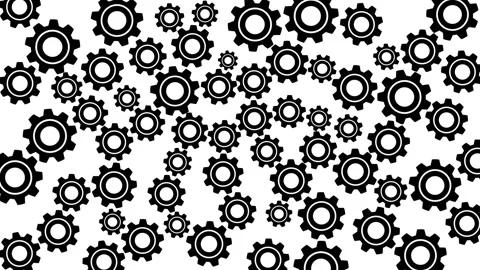 Dense Pattern of animation Black Gears on a White Background cogwheels mech.. Stock Footage 321854632