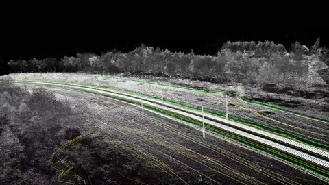 Dense points cloud information model of infrastructure area obtained by aeria Stock Footage 194383367