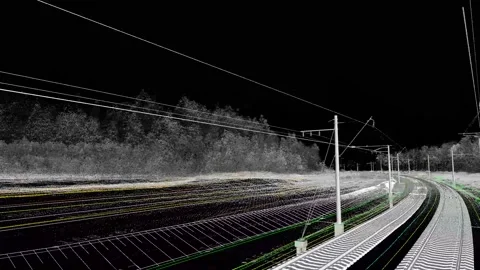 Dense points cloud information model of infrastructure area obtained by aeria Stock Footage 194383370