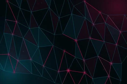A dense polygonal mesh of angular cyan and pink lines spans a deep charcoal.. Stock Illustration