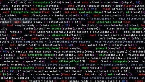 Dense programming code background for IT software development Stock Illustration