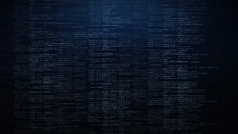Dense programming source code in blue on a dark background for software Stock-Footage 344781497