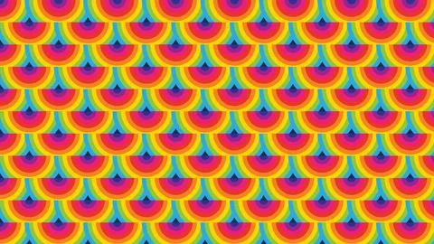 Dense rainbow semicircle waves create a vibrant geometric pattern with Stock Illustration