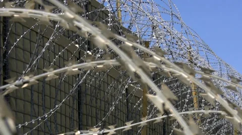 Dense razor wire in a FOB Stockbeeldmateriaal 36807960