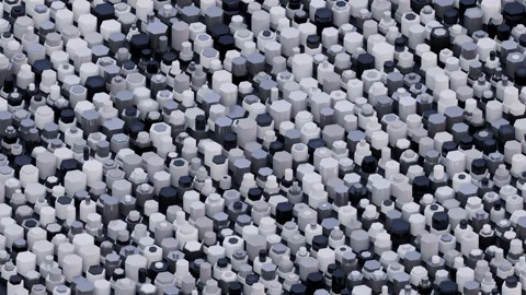 A dense, repeating geometric pattern composed of various sizes of silver and dar Stock Footage 340238287