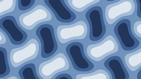 A dense repeating pattern combines rounded organic forms in blue, periwinkl.. Stock Illustration