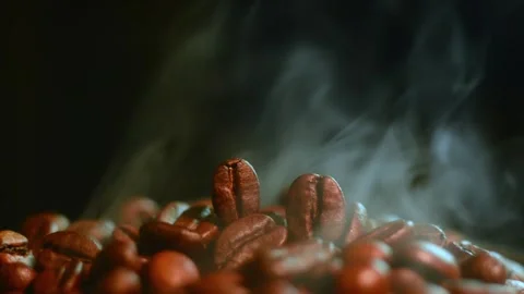 Dense Rising Smoke Over Roasted Coffee Beans Video 動画素材 345041881