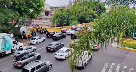 Dense Rush Hour Traffic in Mexico City on a Cloudy Day Stock Footage 339062750