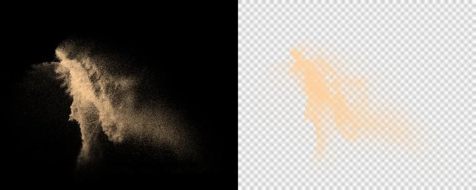 Dense sand dust explosion with floating desert particles isolated on transparent Illustrazione stock